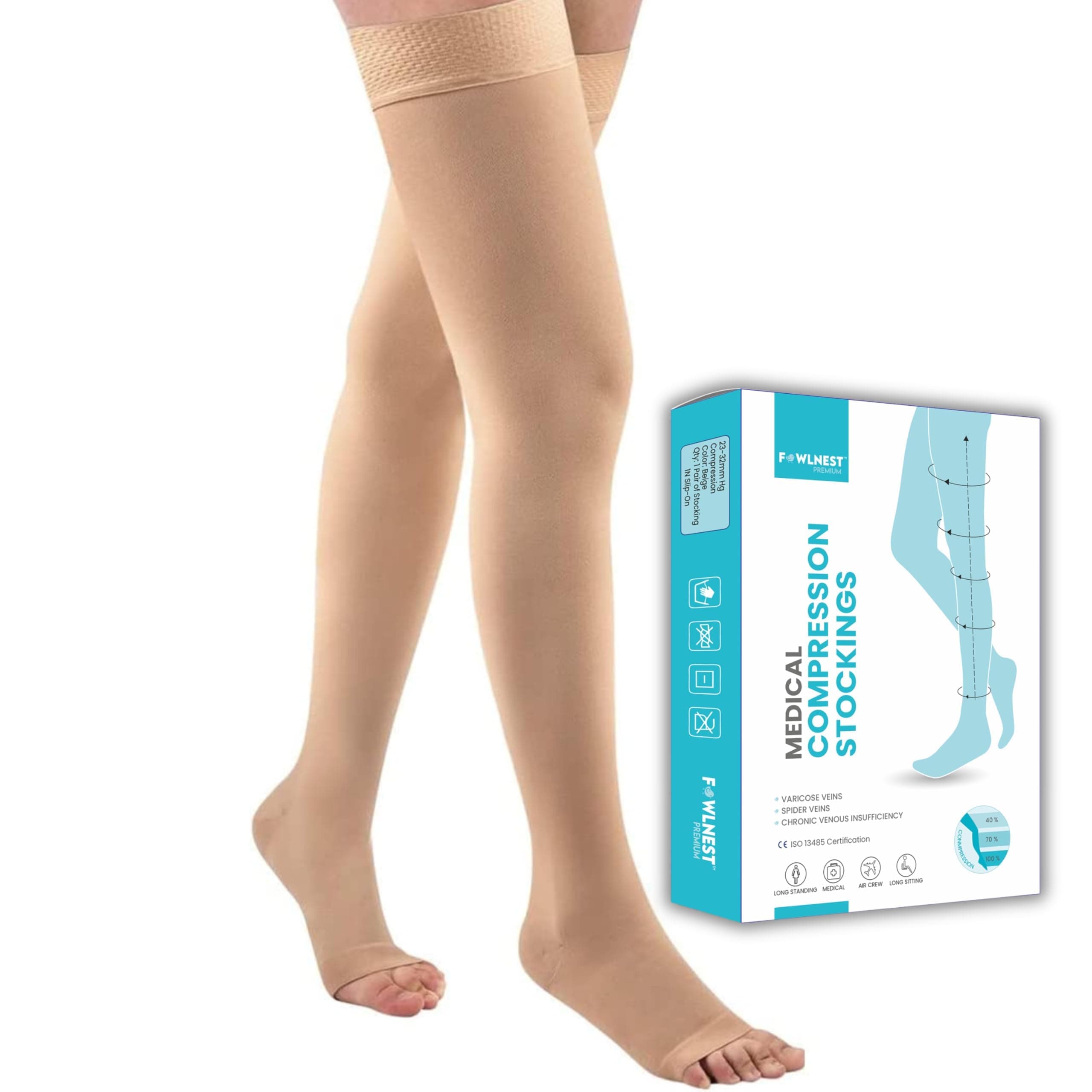 PLUS Medical Compression Stockings for Varicose Veins Class 2 | Compression Socks for Women & Men | Varicose Vein Stockings | Compression Stockings for Varicose Veins | Thigh Length