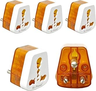 Hi-Plasst (Pack of 5) 3-Pin International 6 amp to 16 amp Converter Plug for Big Size 16 Ampere Plug Top Adapter for Geysers A/C Refrigerator Microwave, etc