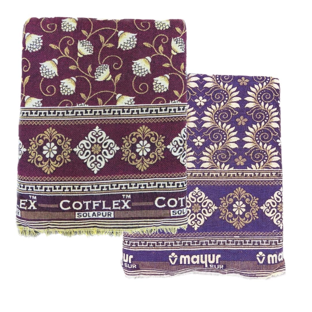 COTFLEX Original Solapur Chaddar Queen Bed Cotton Blanket, Pack of 2 (Maroon and Purple)
