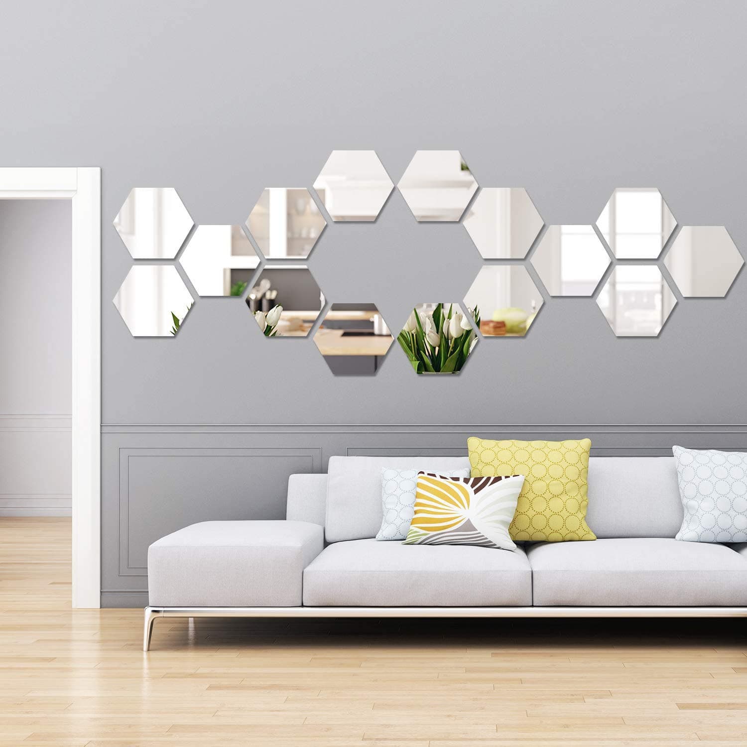 Gemini_mall Removable Acrylic Mirror Setting Wall Sticker Decal for Home Living Room Bedroom Decor Hexagon 15 Pieces 4.6 x 4 x 2.3cm