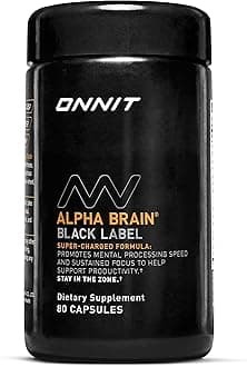 ONNIT Alpha Brain Black Label Capsule (80ct) Premium Citicoline Brain Supplement - Focus, Concentration & Memory - Lion's Mane, Hericium Erinaceus, L Theanine & Mucuna Pruriens