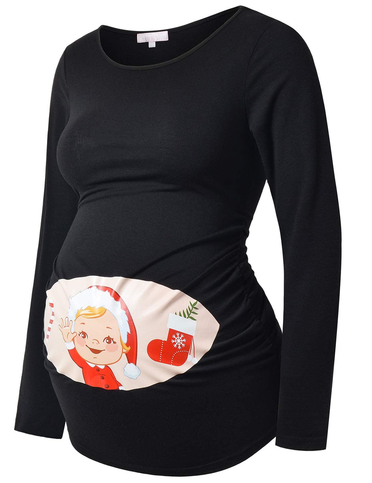 Maternity Shirt Long Sleeve Basic Top Ruch Sides Bodycon Tshirt for Pregnant Women