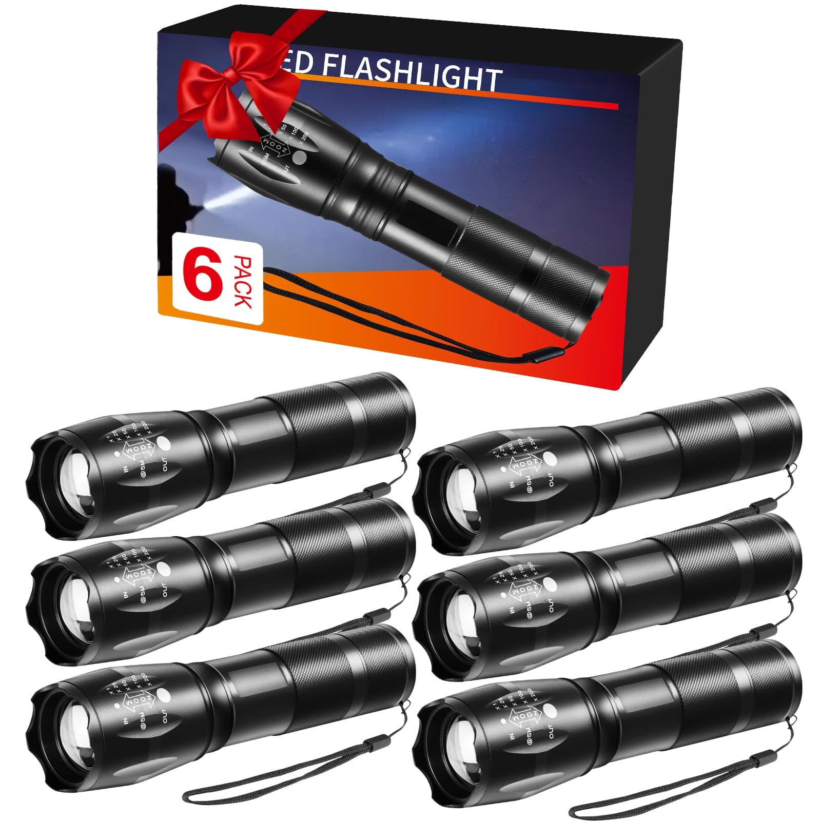 6Pack LED Flashlights High Lumens, 5Mode Tactical Flashlight for Home, Small Flashlights Powerful, Pocket Flashlight Battery Powered, Adjustable Torch Light, Mini Flash Light for Emergencies Camping