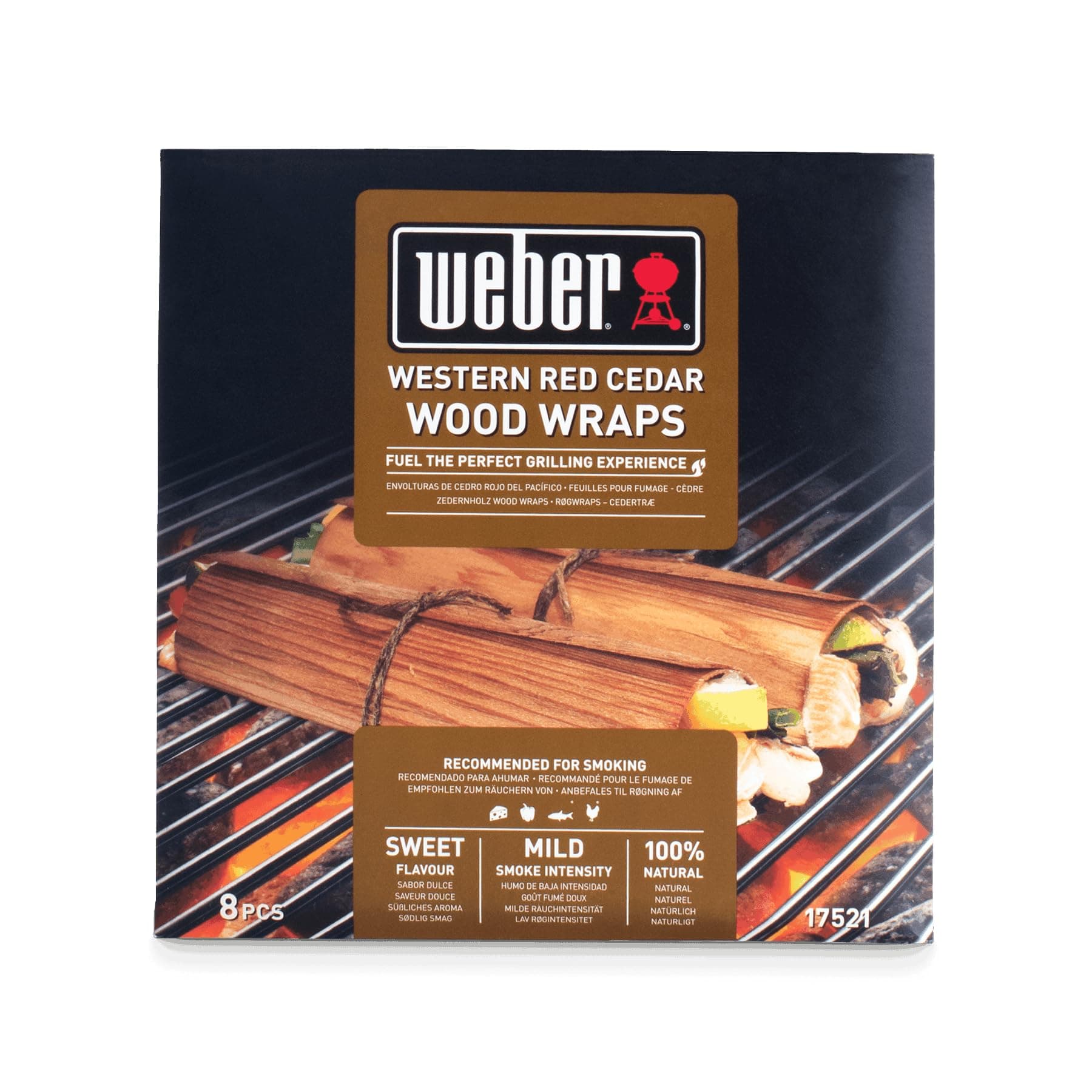 Weber Cedar Wood Wraps (8 Pieces) - thin, fine wraps made from cedarwood, for wrapping grill food, delicate smoke flavors, 100% natural wood (17521)