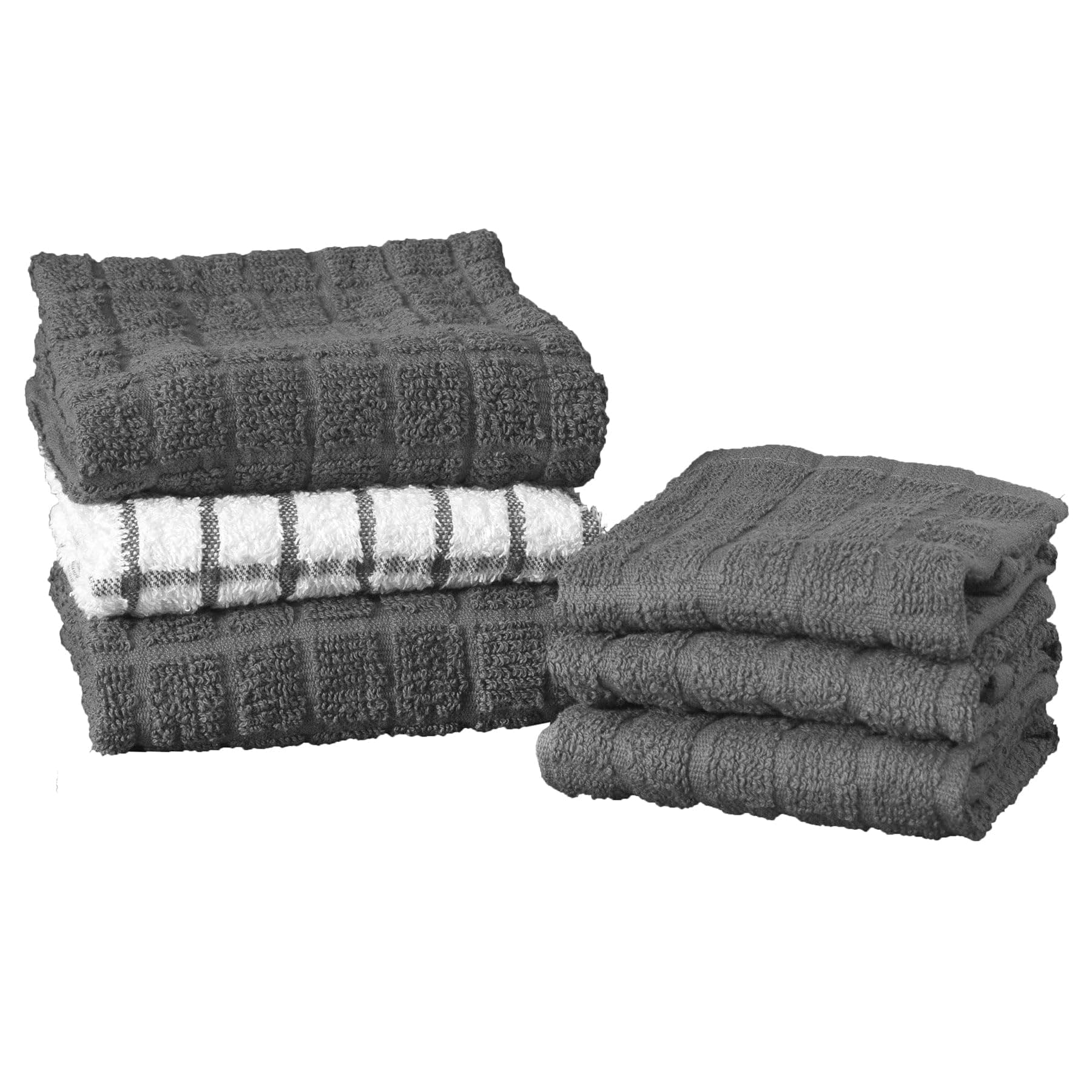 Ritz Premium Kitchen Towel and Dish Cloth Value Set: Highly Absorbent, Super Soft, Long-Lasting, 100% Cotton Checked and Solid Hand Towels, Tea Towels, Bar Towels - 6 Pack, Graphite