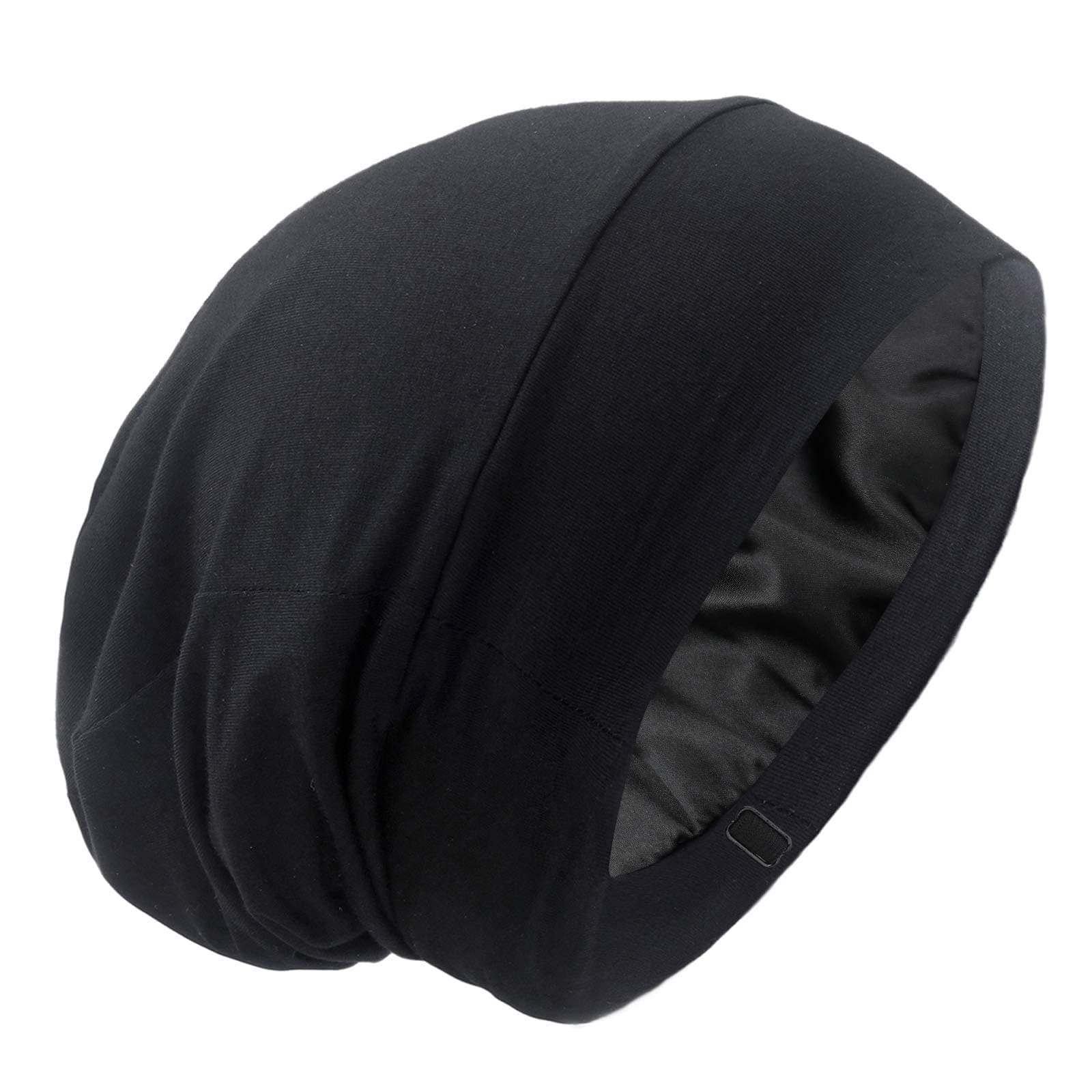 Silk Satin Lined Bonnet Sleep Cap - Adjustable Stay on All Night Hair Wrap Cover Slouchy Beanie for Curly Hair Protection