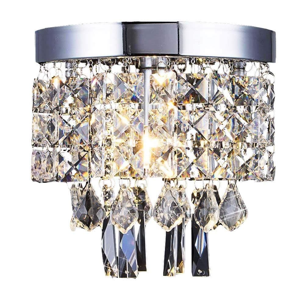 Floodoor Crystal Chandelier,Mini Modern Flush Mount Ceiling Light 5.9 Inches Diameter for Bedroom,Hallway,Kitchen,Dining Room,Living Room