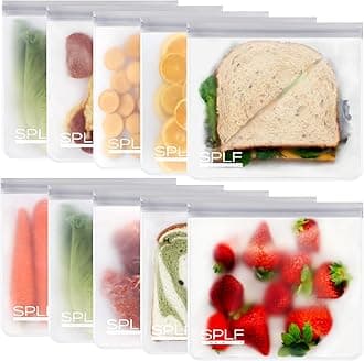 - SPLF 10 Pack Reusable Sandwich Bags Dishwasher Safe, Reusable Quart Freezer Bags, Extra Thick Leakproof Food Storage Bags Silicone and Plastic Free for Marinate Meats, Cereal, Lunch, Travel Items Gray