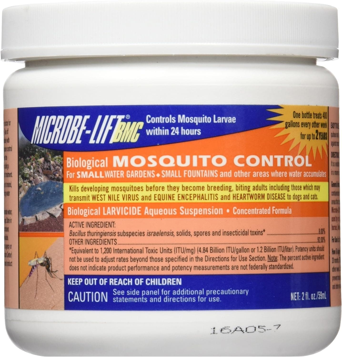 MICROBE-LIFT BMC Biological Mosquito Control, Liquid Treatment for Medium-Sized Decorative Water Gardens Up to 2,000 Gallons, Fountains and Ponds, 2 Fluid Ounces