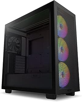 NZXT H7 Flow RGB CM-H71FB-R1 - Compact ATX Mid-Tower PC Gaming Case – High Airflow Perforated Front Panel – Tempered Glass Side Panel – 3 x F140 RGB Core Fans Included – 360mm Radiator Support – Black
