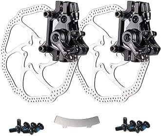 Farbetter Bike Disc Brake Kit, Including Front and Rear Caliper, 160mm Rotor, Mechanic Tool-Free Pad Adjuster for Mountain Bike, Road Cycling, Fixed Gear Bike, MTB, BMX (Black)