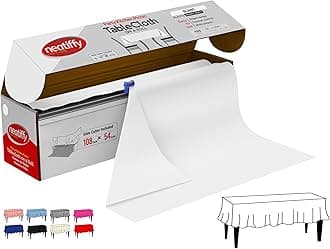 Neatiffy Disposable Plastic Table Cloth Roll | 54 in x 108 Ft Waterproof Tablecloth | Table Cover for Rectangle, Square, Round Oval Tables | Picnic, Party, Banquet, Birthdays, Weddings, White
