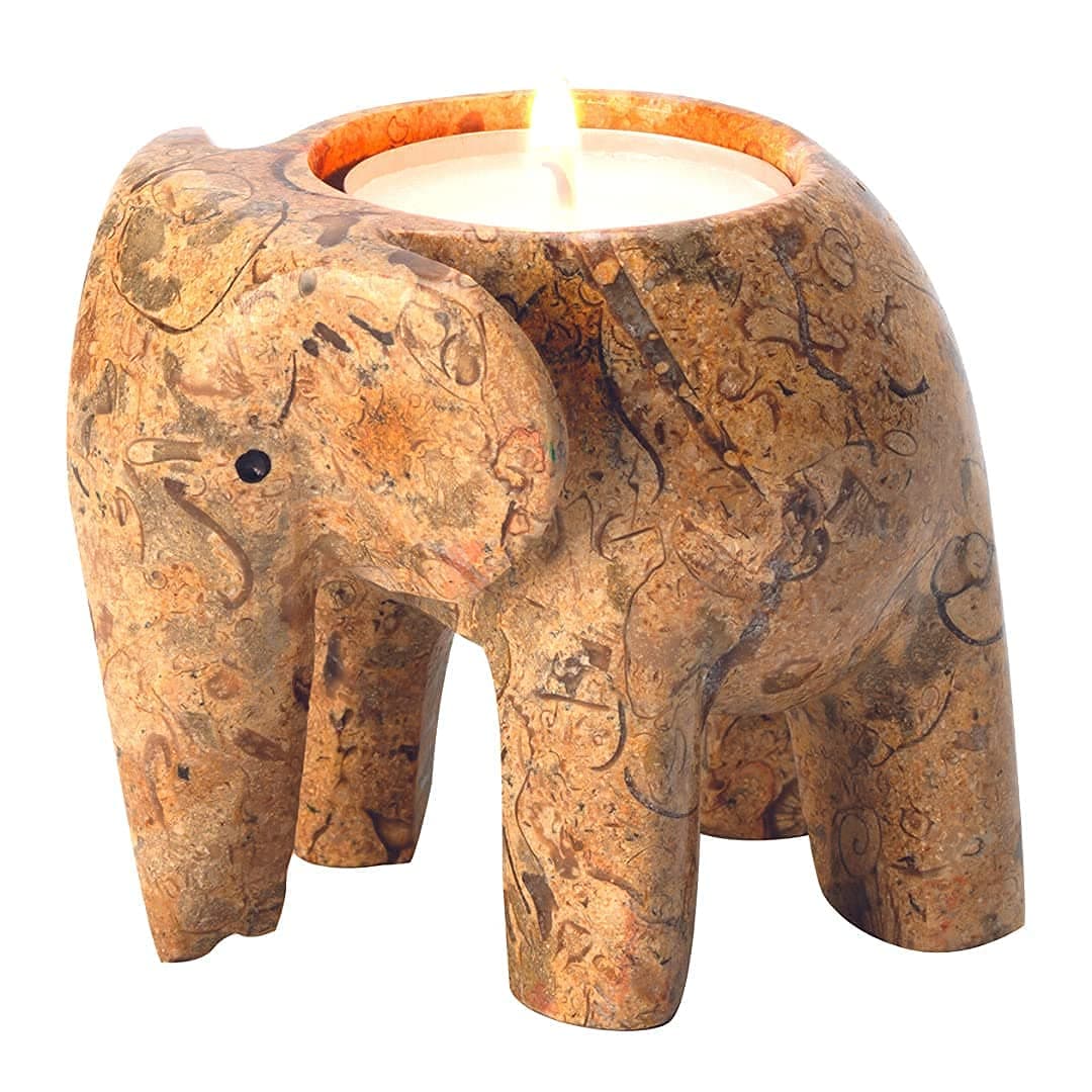 Himalayan Marble Elephant Tea light Holder - Fossilstone