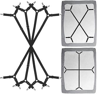 Bed Sheet Clip Straps - 2 Way Adjustable Crisscross Sheet Corner Holder Straps Gripper Elastic Sheet Band Mattress Straps Fasten Suspenders(2 Set/4Pcs, Black)