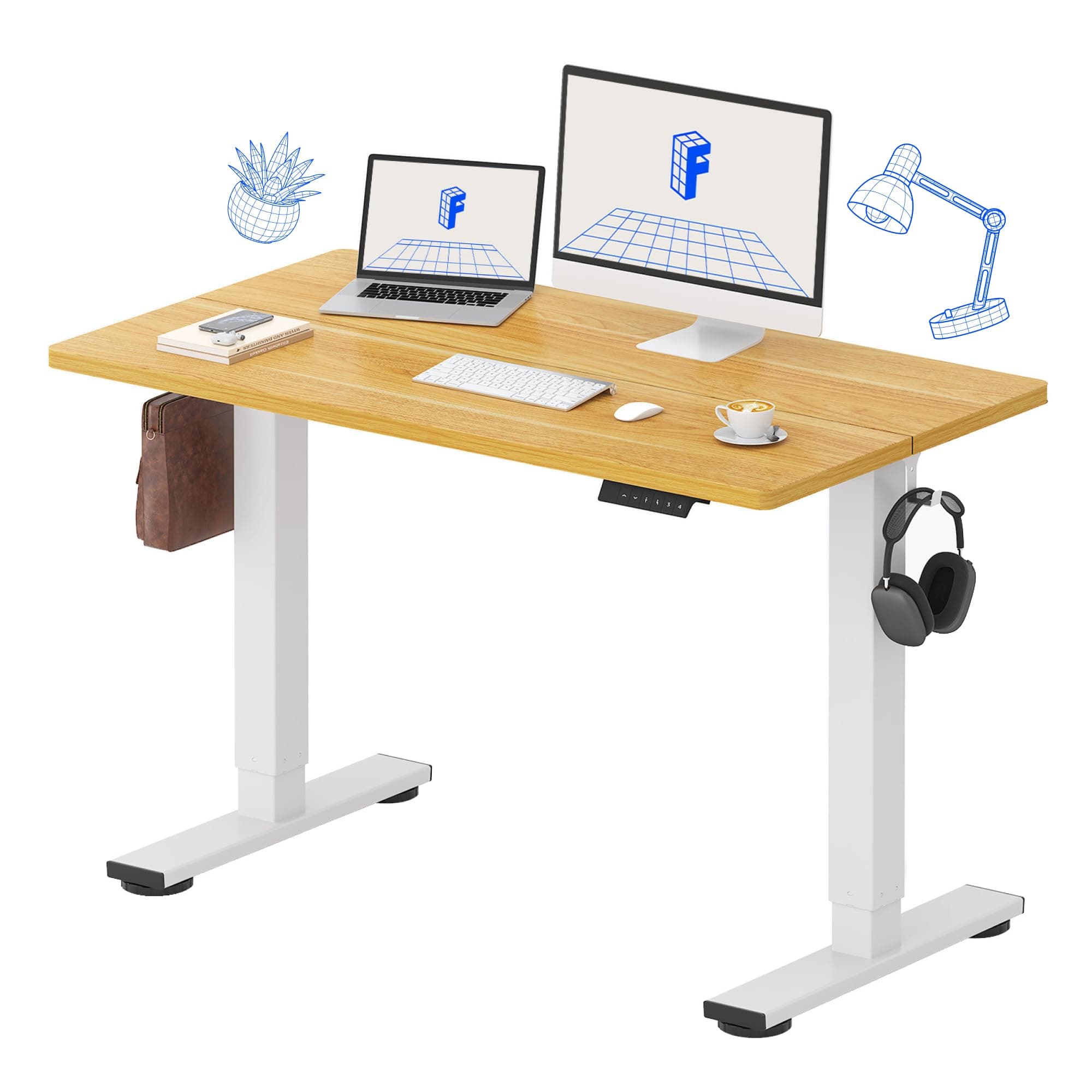 FLEXISPOT Standing Desk Adjustable Height with Whole Piece Desk Board 43 x 24 Inch Electric Stand Up Desk Home Office Computer Workstation Sit Stand Desk, Maple Top + White Frame