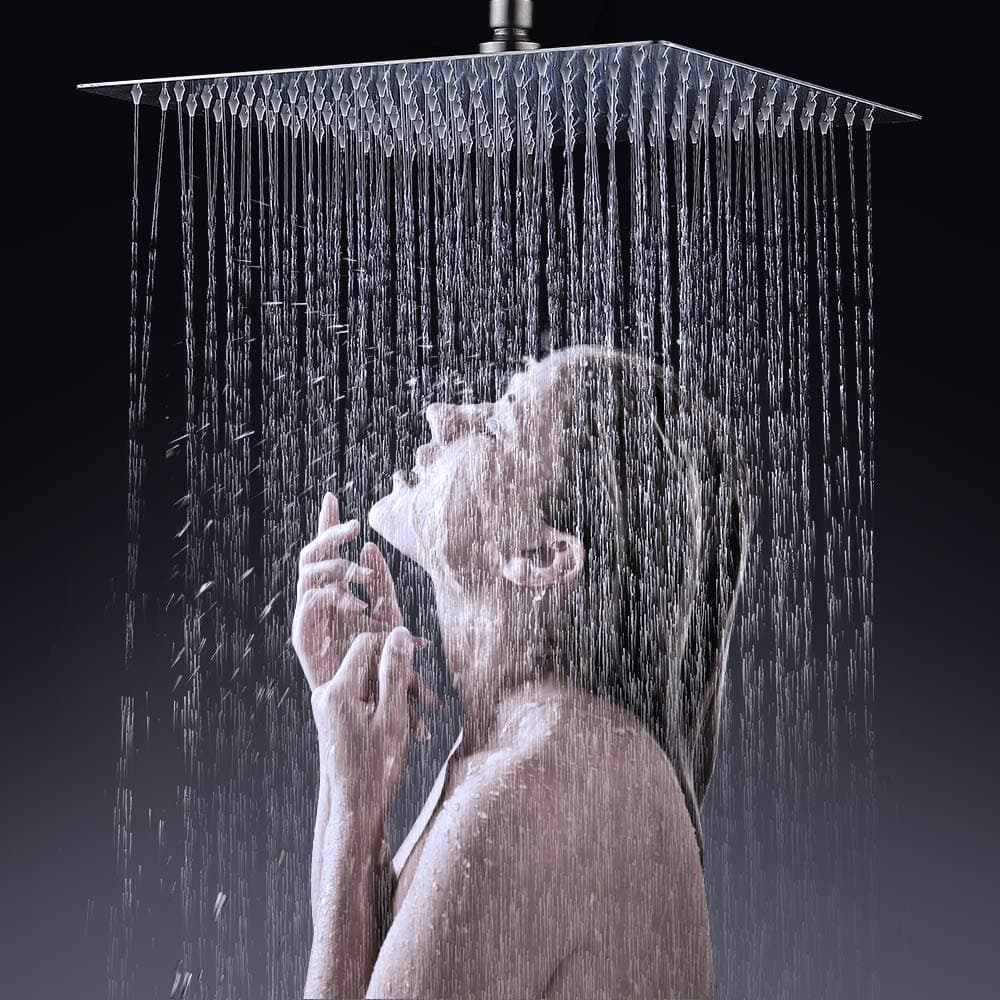 XFHome 12" Rain Shower Head Solid Ultra Thin Brushed Nickel 304 Stainless Steel Waterfall Square Fixed Showerhead, High Pressure Shower Bath Head