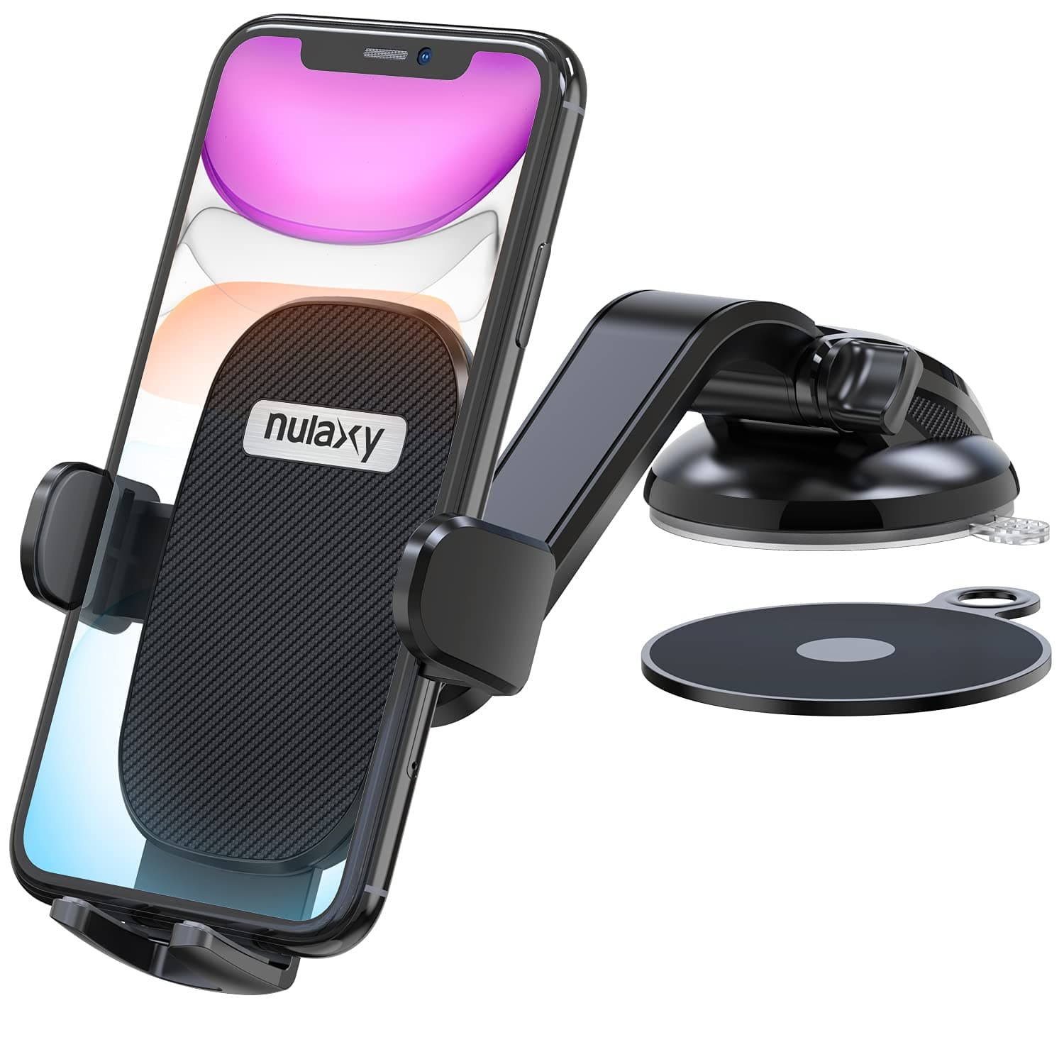 Nulaxy Phone Holder for Car, No Obstruction View Dashboard Windshield Car Phone Mount Strong Suction with Extra Gel Pad for iPhone 11 Pro Max/11/XS Max, Galaxy S10, Google Pixel 3 XL Other 4.7''- 6.5“