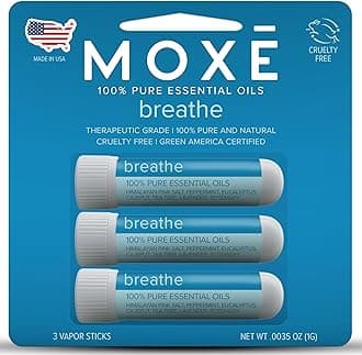 MOXE Aromatic Mint Lavender Tea Tree 6 Natural Blend Essential Oils with Himalayan Salt 100% Plant Derived Made in USA - Breathe 3 Pack