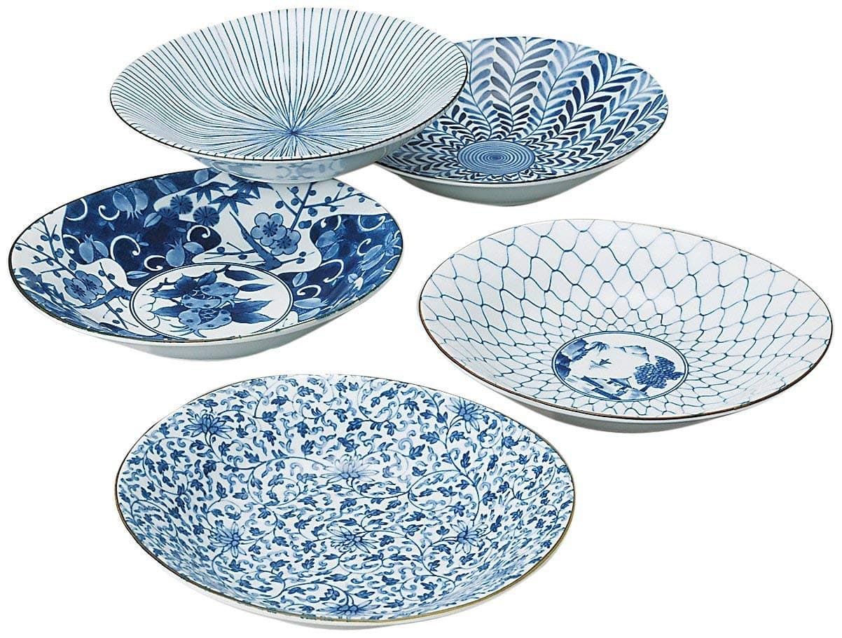 Liphontcta Japanese Ai-e (Ukiyo-e) Indigo Patterns Porcelain Plates Garden Sculpture Outdoor Decoration