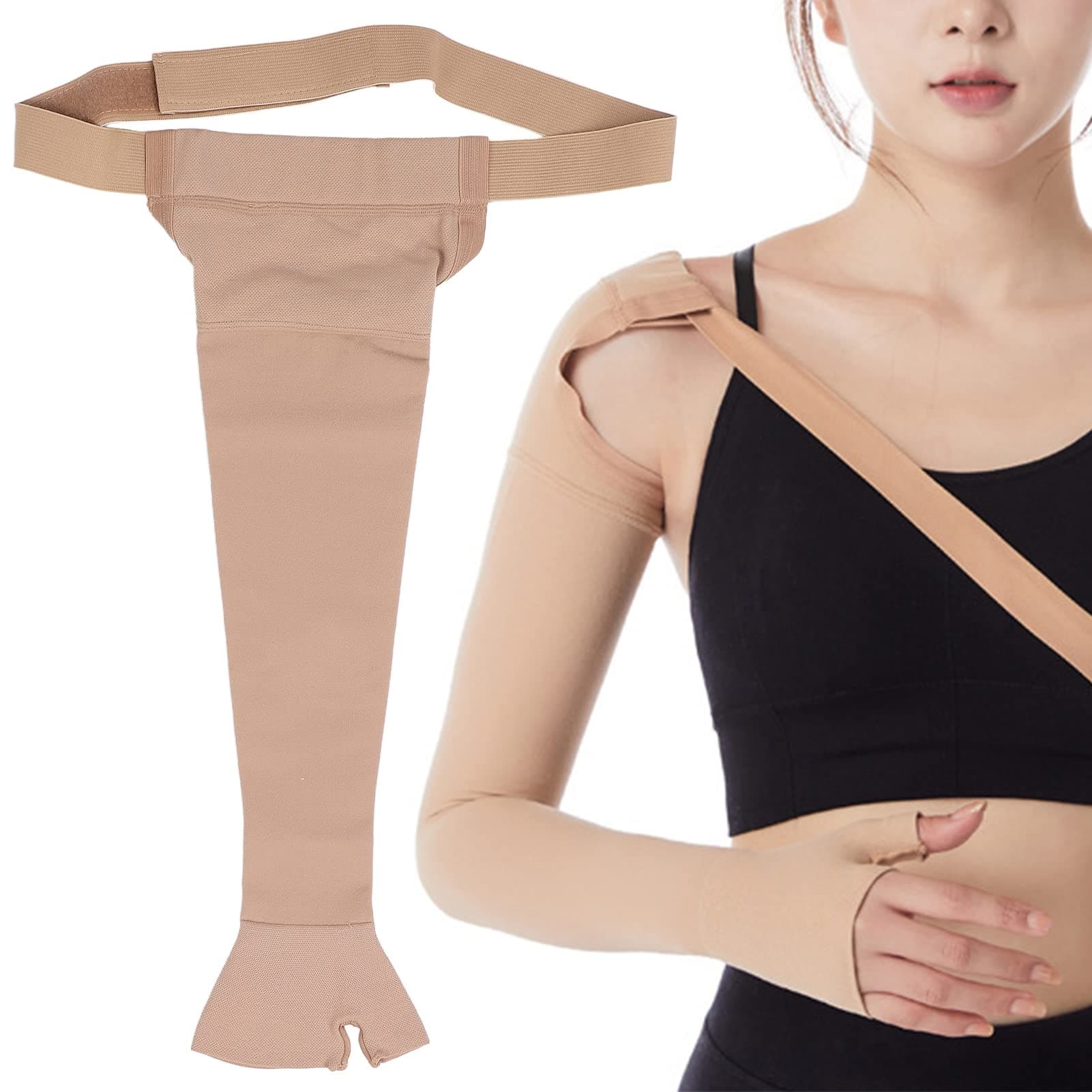 Lymphedema Compression Arm Sleeve, Thumb Lymph Edema arm Sleeve, Polyurethane Post Mastectomy Support Arm Sleeve for Swelling Support(S-Right)