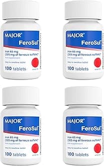 Major FeroSul - Ferrous Sulfate 325 mg Tablets - Iron Supplement for Women and Men - Specially Coated Easy-to-Swallow Tablets - Red - 100 Count (4 Pack)