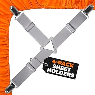 5 STARS UNITED Bed Sheet Straps Set, Elastic Fasteners with Metal Clips, Sheet Holders for Corners, Fitted Sheet Clips to Hold Sheets in Place, Bed Sheet Clips with Adjustable Bed Bands (4 Pcs Grey)