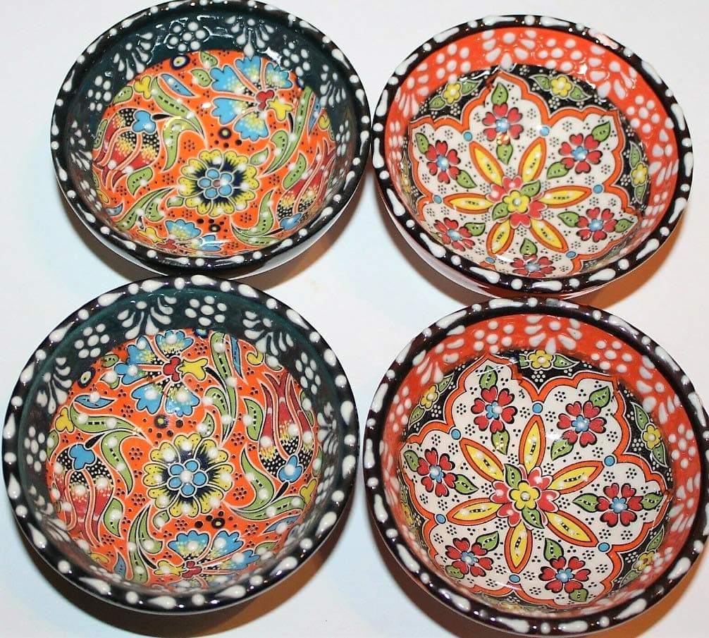 Alhamra Turkish Ceramic Mini Decorative Nut Bowls Lace Set of 4