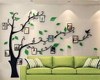 3D Tree Wall Stickers - DIY Photo Frame Tree Wall Decal Family Photo Frame Sticker Murals Wall Décor for Nursery Living Room Bedroom TV Background Home Decorations (S:5439in, Green Right)