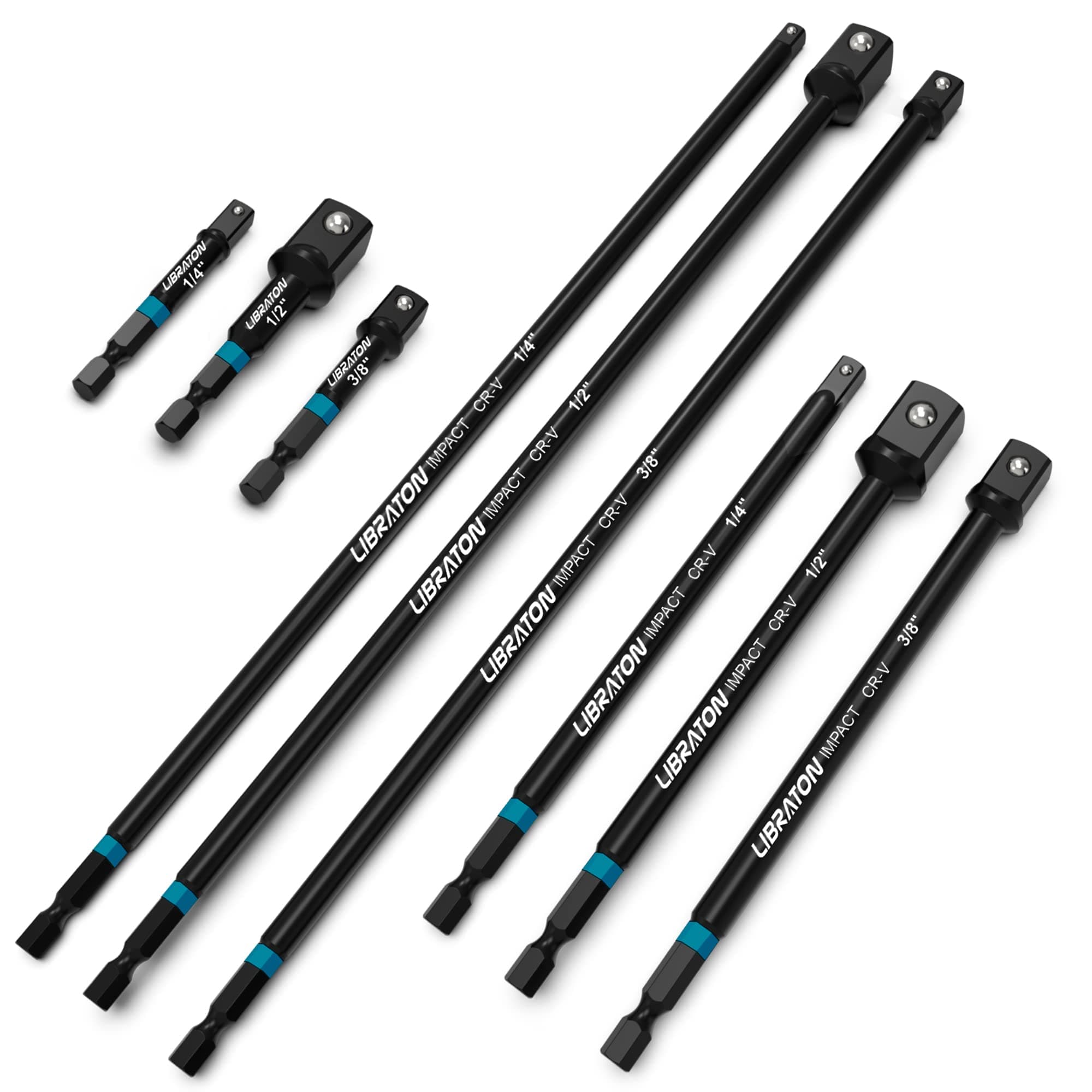Libraton 9PCS Impact Socket Adapter Set, 3" 6" 12", Drill Socket Adapter 1/4" 3/8" 1/2", Socket Driver Adapter, Drill Socket Adapter Extension, Adapter Power Drill to High Torque Impact Wrench
