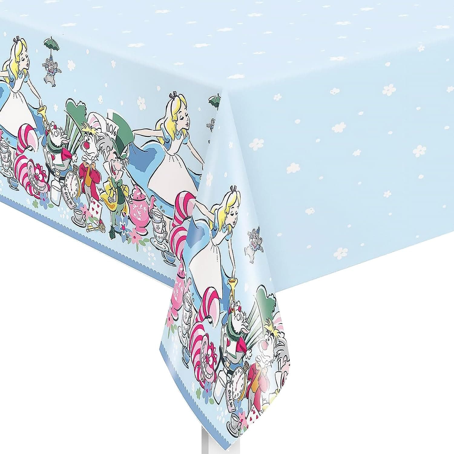Unique Disney Alice in Wonderland Rectangular Plastic Table Cover, 54" x 84" - 1 Count - Multicolored Table Cover, Perfect for Themed Parties & Magical Celebrations