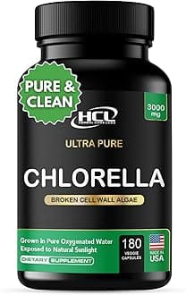 Chlorella Capsules 3000 mg - Cracked Cell Wall Blue Green Algae Supplement - Best Natural Detox Cleanse - Plant Vitamins Minerals Chlorophyll Vegan Protein Powder Pills - Made in USA