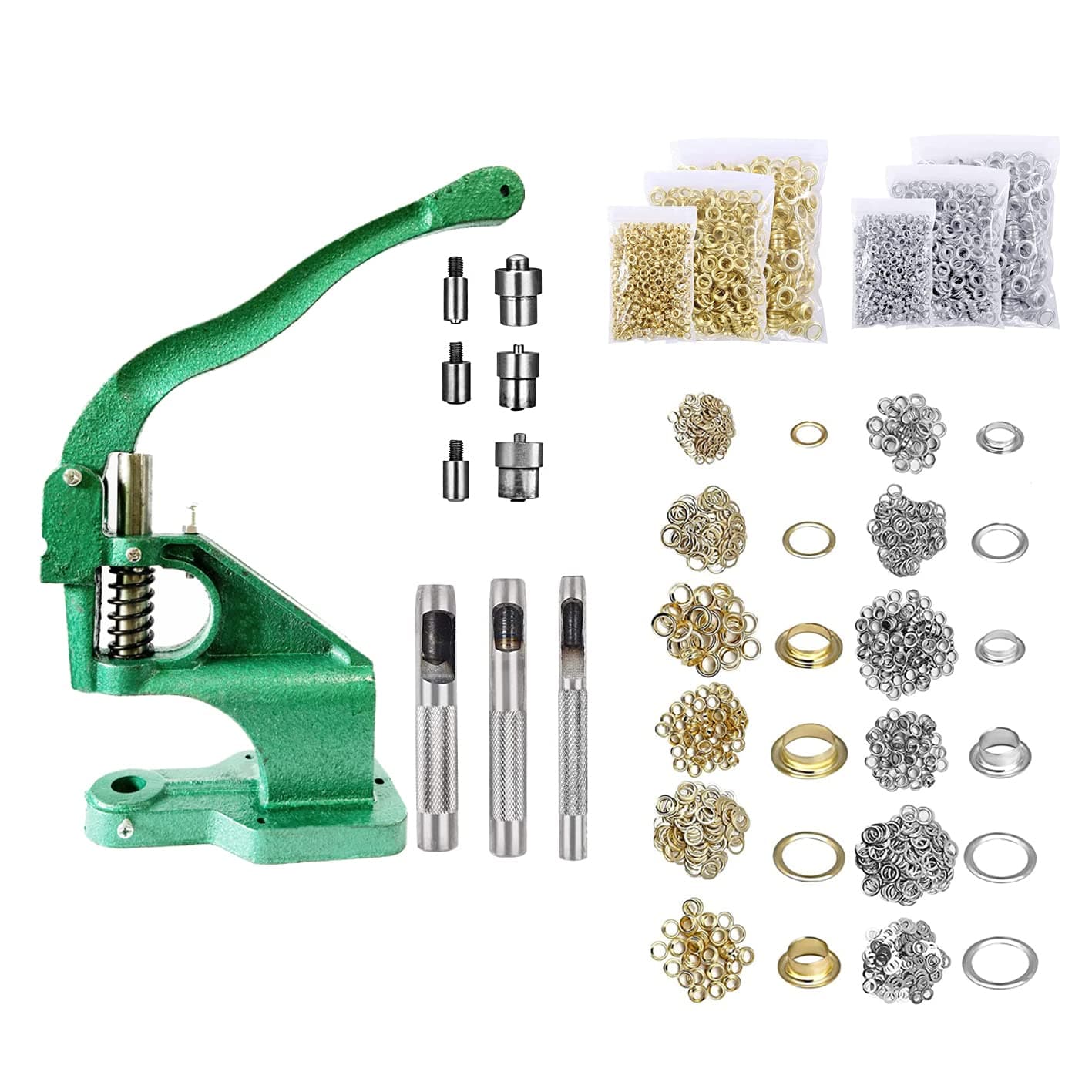 Hand Press Grommet Machine Grommets Eyelet Tool Kit, Including Grommet Machine, 3 Dies (#0#2#4), 2400Pcs Grommets for Banner,Awning,Signs,Poster,Curtain, DIY Craft (Ductile_Iron)