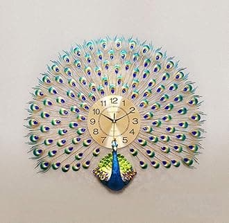 Home Decoration European Peacock Wall Clock Crystal Luxury Living Room Creative Personality Art, Metal, Blue, Birds, 7W x 72H Centimeters,Analog (Peacock)