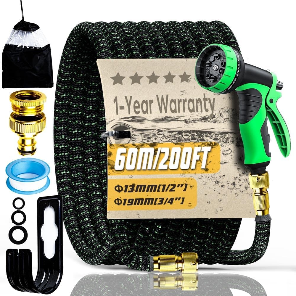 200FT Expandable Garden Hose Pipe Set & 10 Pattern Spray Nozzle Flexible Expanding Magic Hose with 3/4" 1/2" Fittings for Outdoor,Garden,Home