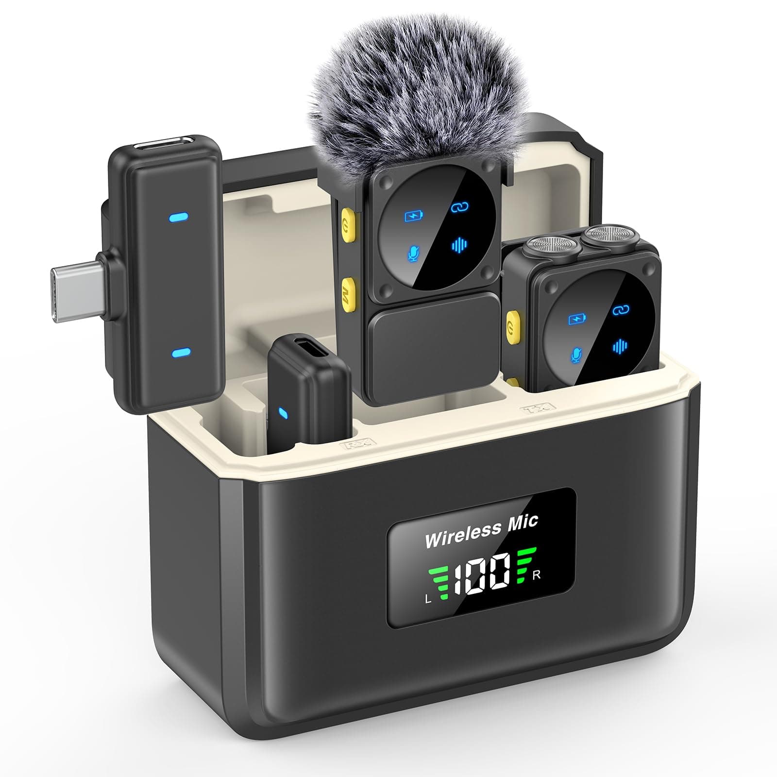 Mini Wireless Lavalier Microphone for iPhone iPad Android with Lightning/USB-C Plug, 80H Work Time Noise Reduction Lapel Mic for Recording, Clip Omni Lav Mic for Video Recording, Tiktok, Youtube, Vlog