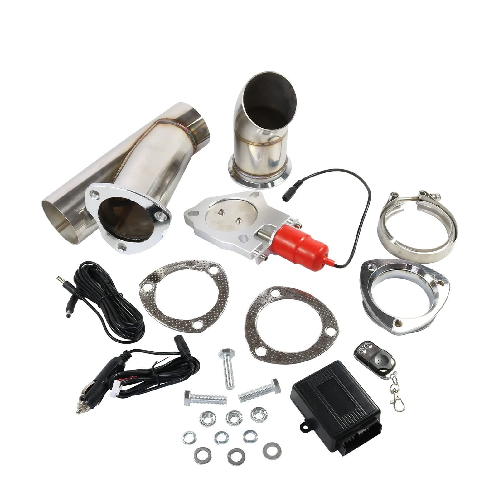 CARMOCAR 2.5 inch Electric Exhaust Control E-Cut Out Valve System Electric Cutout Y Pipe With Switch Remote Kit Universal Stainless Steel 63mm