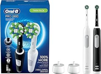 Oral-B Pro 1000 CrossAction Electric Toothbrush, Black and White, 2 Count