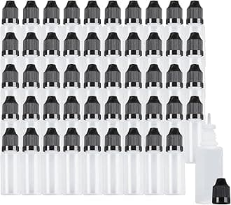 Eau 15ml LDPE Plastic Thin Tip Dropper Bottles, Small Empty Squeeze Dropper Bottles (50PCS, Black Caps), BPA Free
