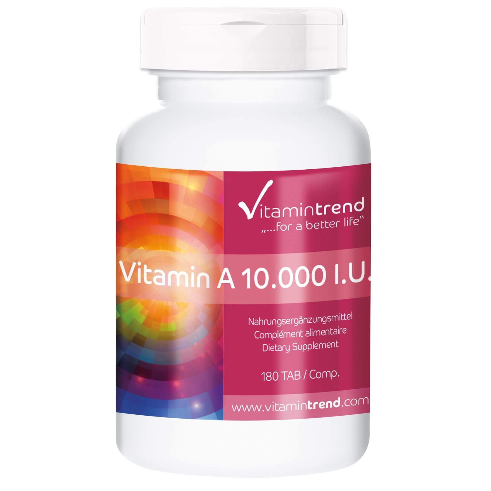 Vitamin A 10000 I.U. - ! Bulk Pack for 6 Months ! - Vegan - retinyl Palmitate - high dose Vitamin A - 180 Tablets | Vitamintrend®