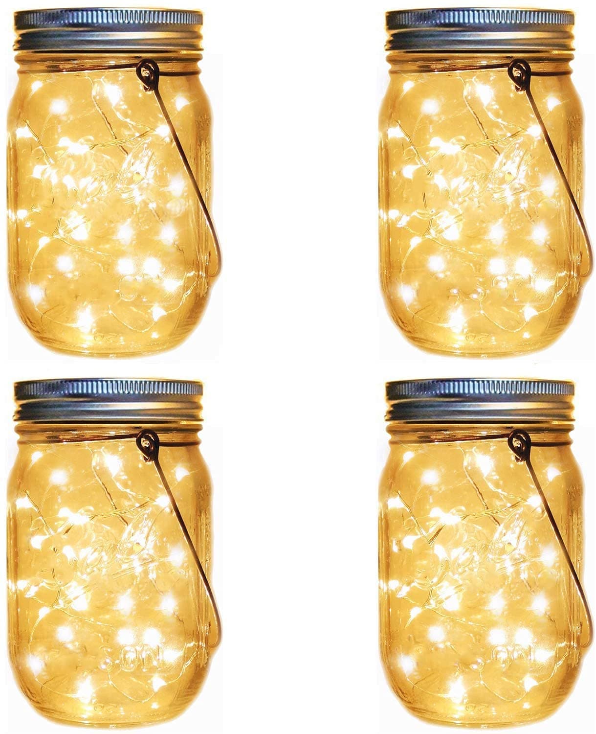 Solar Lantern Mason Jar Hanging Lights,4 Pack 30 Led Fairy Firefly Starry String Jar Lights (Mason Jars/Hangers Included),for Mason Jar Patio Garden Lanterns Wedding Table Decor Light