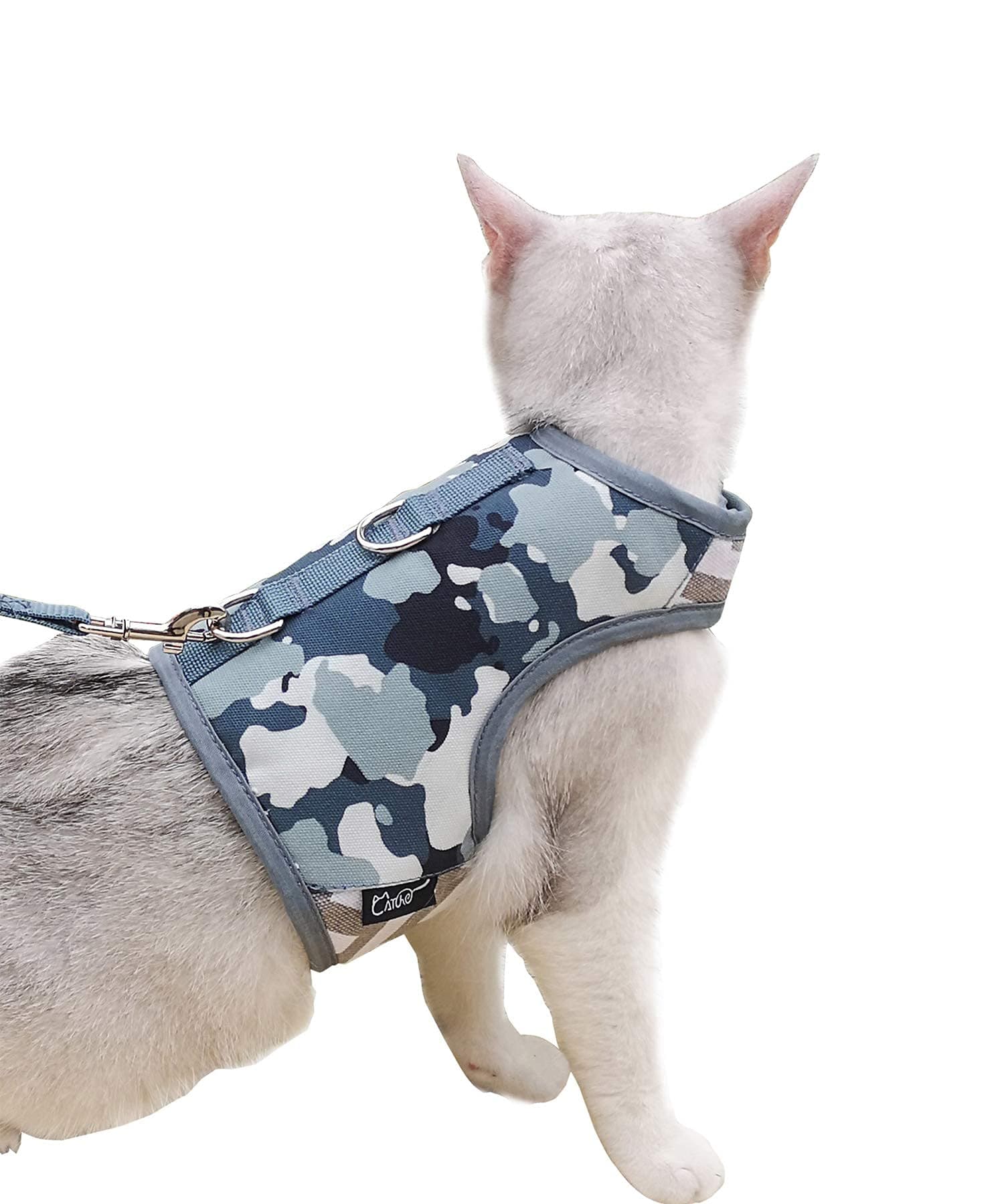 Cat Harness and Leash for Walking Escape Proof, Adjustable Cat Vest Harness, Padded Stylish Cat Walking Jackets, Grey Camo, Medium