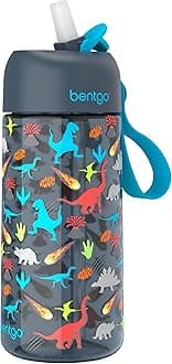 Bentgo Kids Water Bottle - Leak-Proof, Durable Tritan, BPA-Free 15 oz. Cup for Kids/Toddlers Ages 3+, Bite & Sip Spout, Carrying Handle & Dishwasher Safe for School, Sports, Daycare & Camp (Dinosaur)