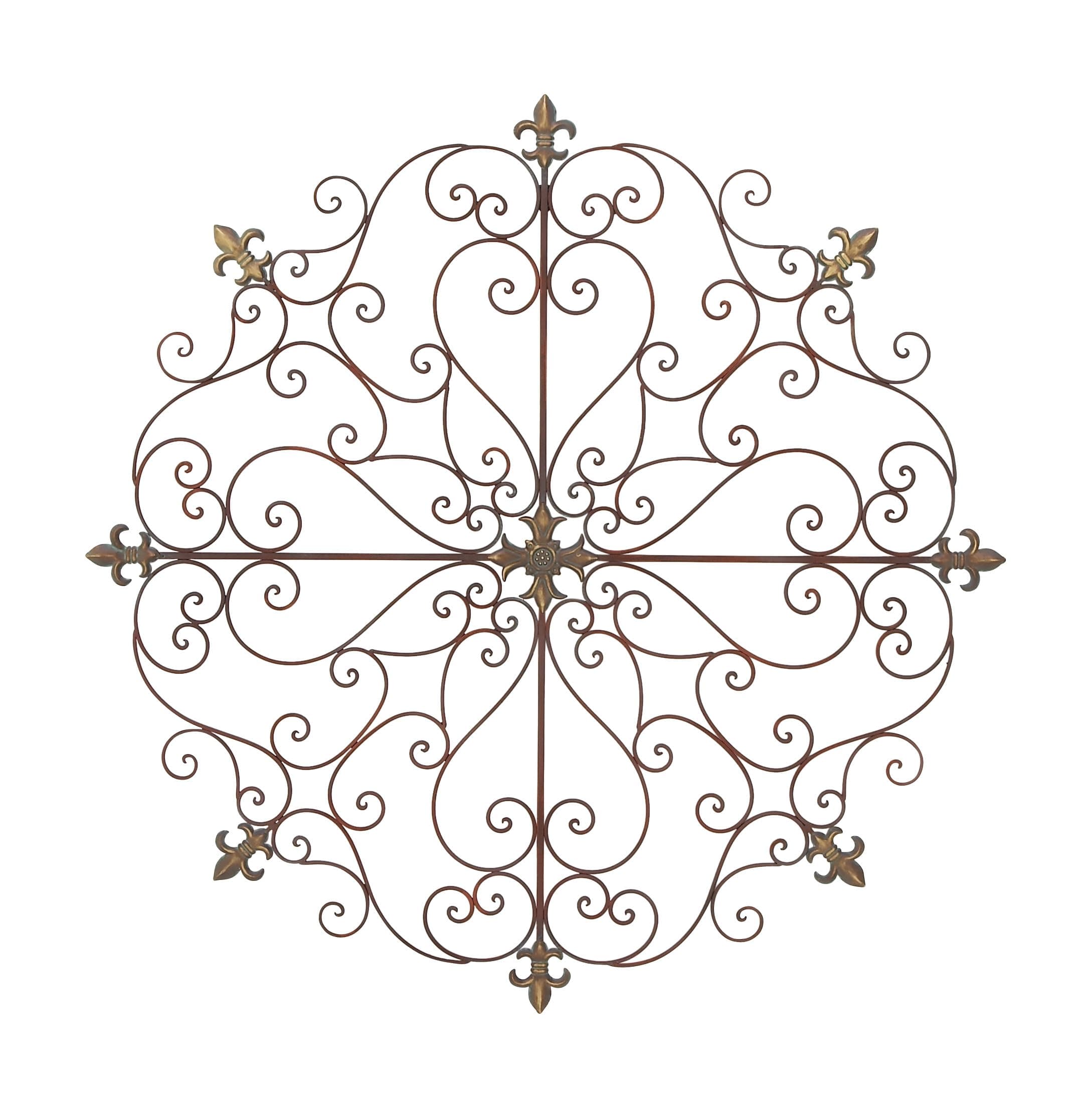 Deco 79Rustic Metal Wall Décor with Fleur de Lis Details, 42"D, Brown