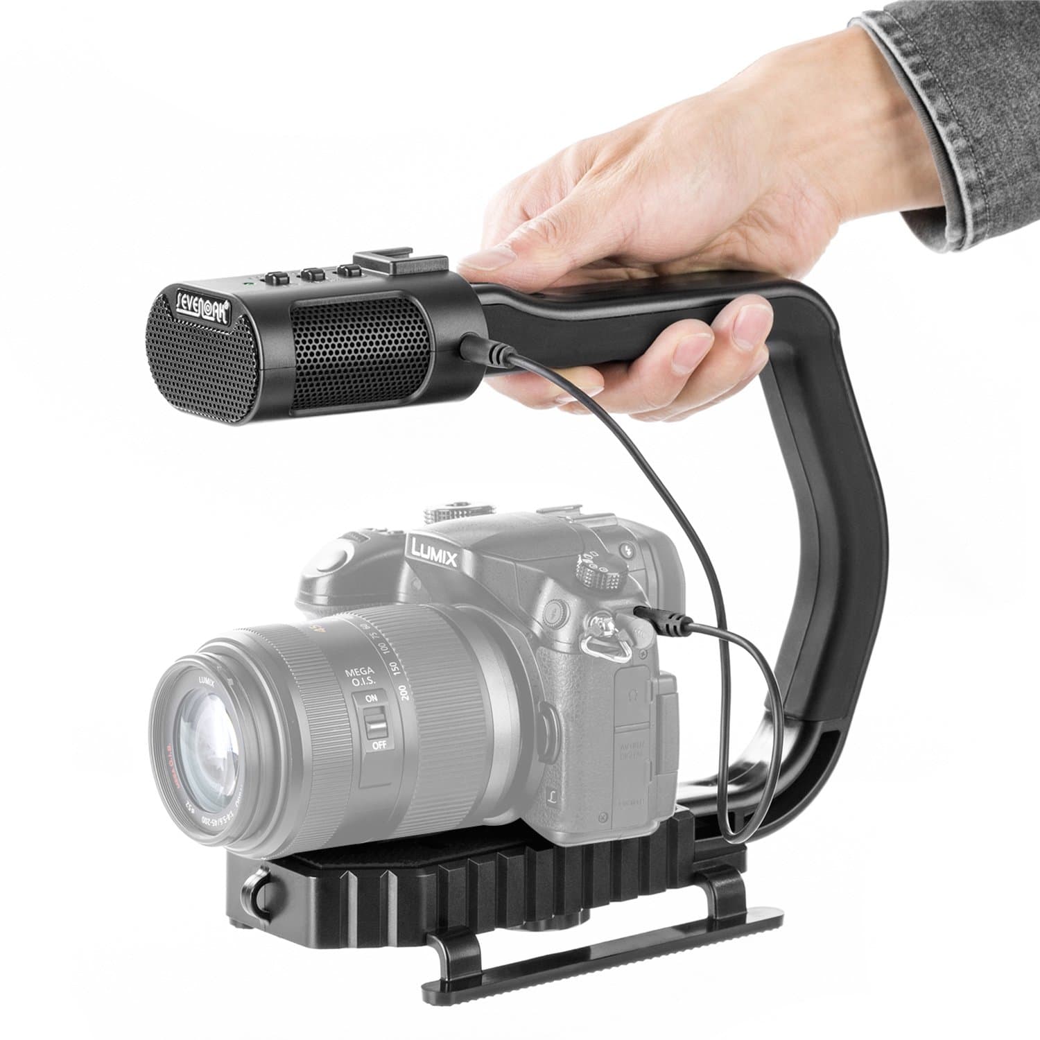 Video Handle Grip with Integrated Microphone for DJI OSMO, Sevenoak Universal Camera Handheld Stabilizer Built-in Stereo Mic for Skateboarding iPhone 11 X 8 8 Plus 7 7 Plus Smartphone GoPro Sony RX0