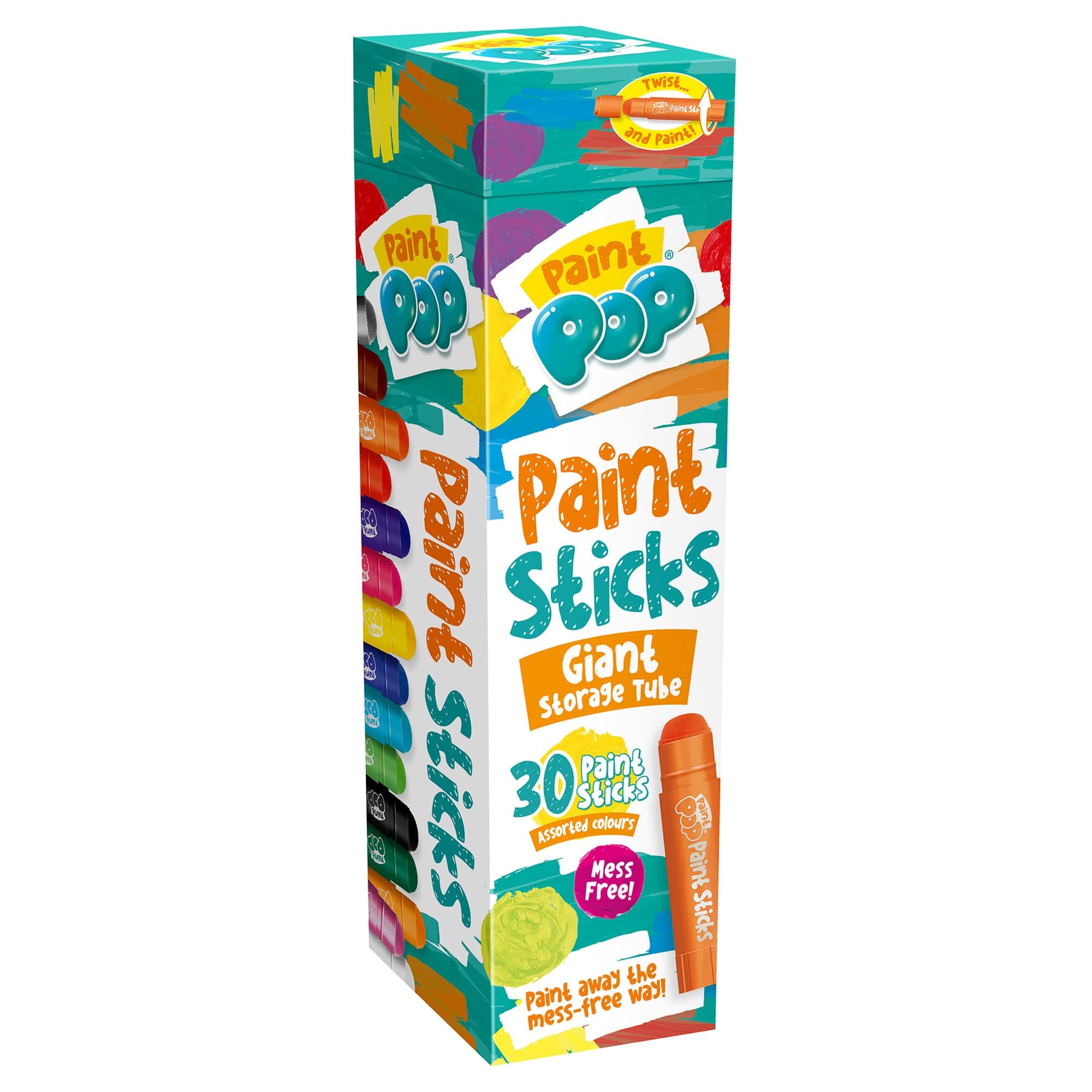 Paint Pop Paint Sticks For Kids - 30 Pack Assorted Colours & Giant Storage Tube - Twist & Paint, Mess-Free, Fast Drying Action, Easy Clean Up, Vibrant Colours, Multi-Surface,0.5 Liters