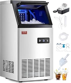 VEVOR 80lbs/24H Commercial Ice Maker Machine with Drain Pump, 28lbs Storage Capacity Ice Maker, 36 Ice Cubes in 15 Minutes, LED Digital Display Freestanding Self-Cleaning for Bar Office Restaurant