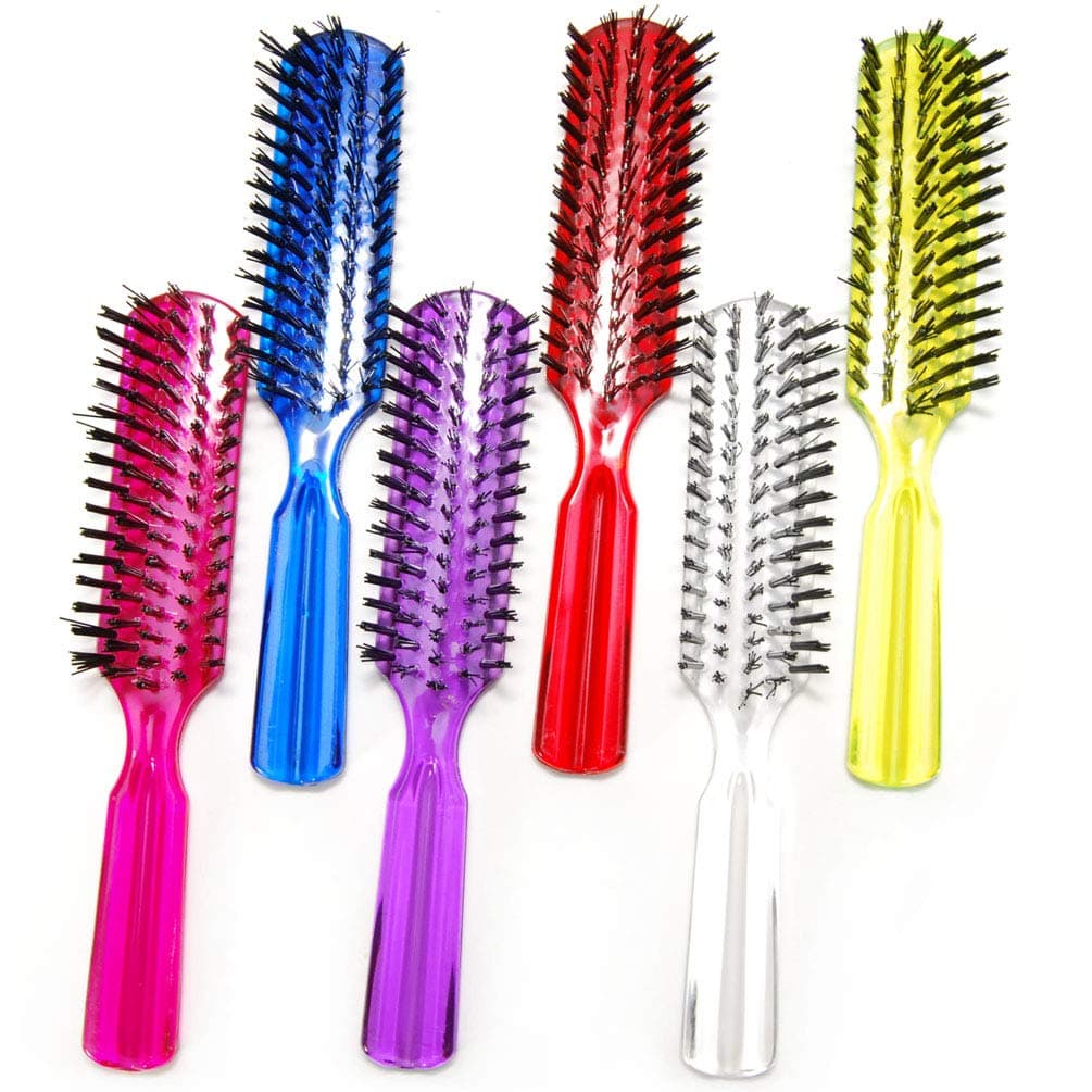 LUXXII (6 Pack) 7.5" Plastic Color Handle Nylon Bristle Brush Hair Pocket Com...