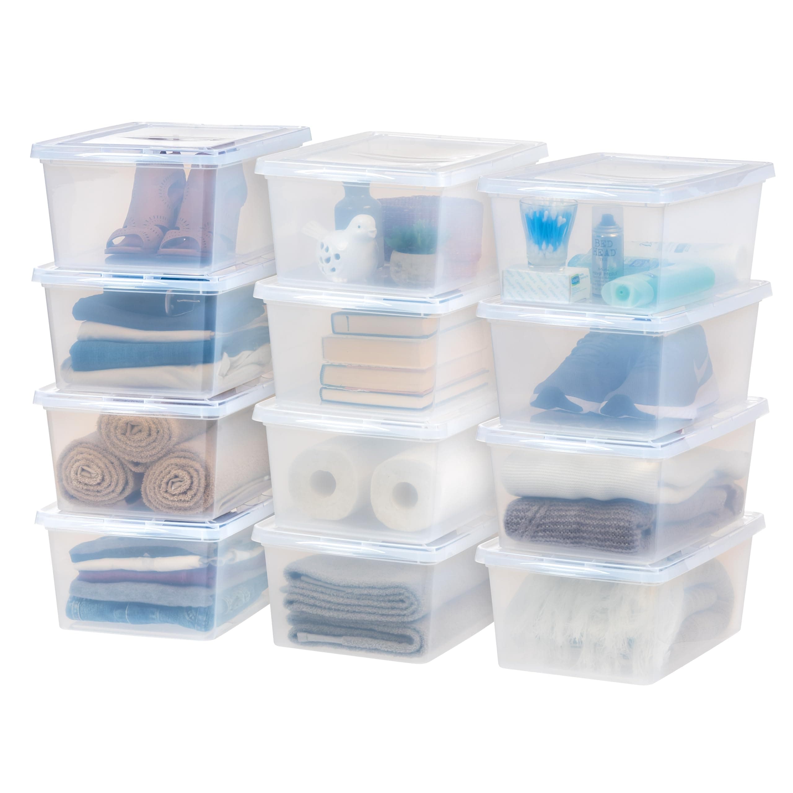 12-Pack Storage Bins with Lids, 17 Quart, Shoe Boxes Clear Stackable Containers Organize Shoes Closet Shelves, Classroom Organization Teacher Tools, Game Storage - BPA-Free Plastic