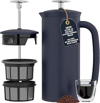P7 French Press - Double Walled Stainless Steel Insulated Coffee and Tea Maker (Aegean Blue, 18 Ounce)