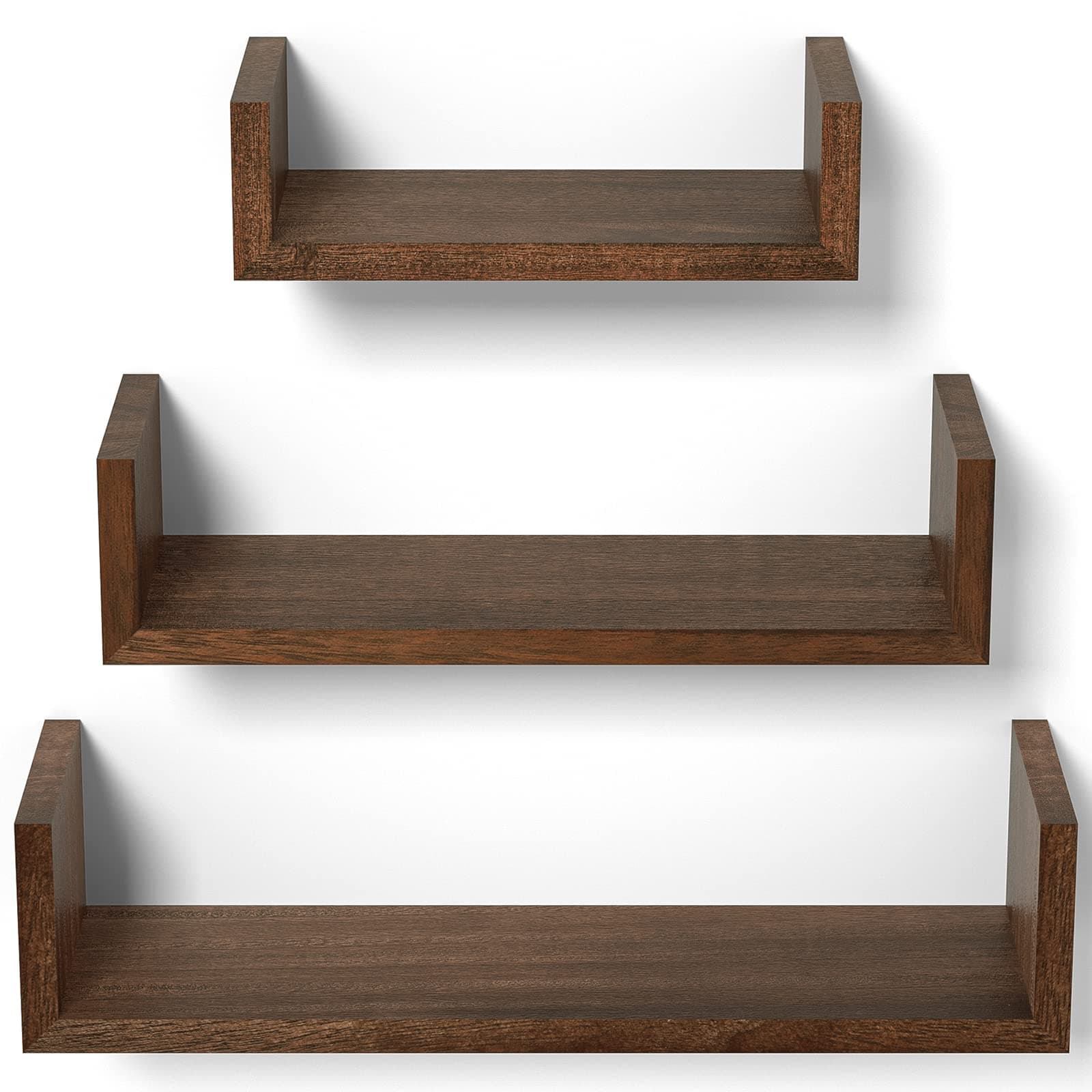 Floating Shelves Wall Mounted, Solid Wood Wall Shelves Set of 3, Dark Brown…